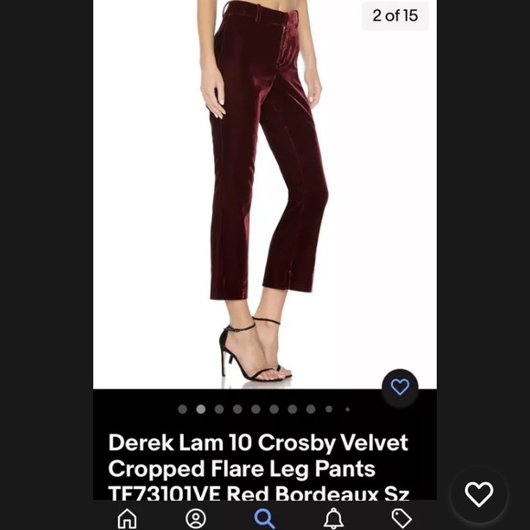 XS Derek Lam Crosby Velvet New Years Cropped Flare Legging Pants TF73101VE Red - Picture 3 of 12